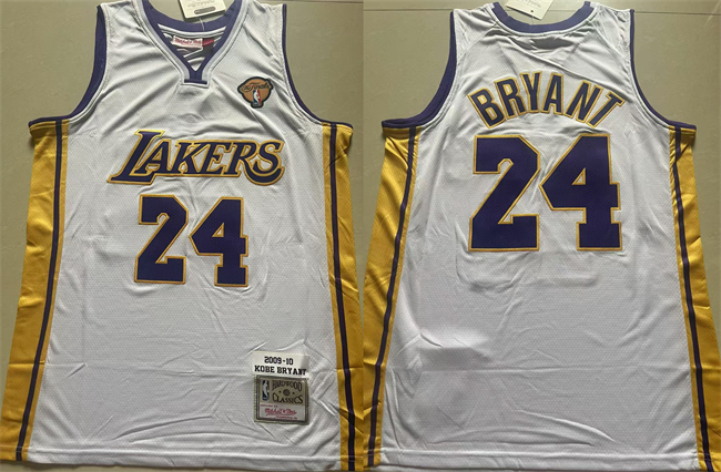 Los Angeles Lakers #24 Kobe Bryant White 2009-10 Stitched Throwback Basketball Jersey