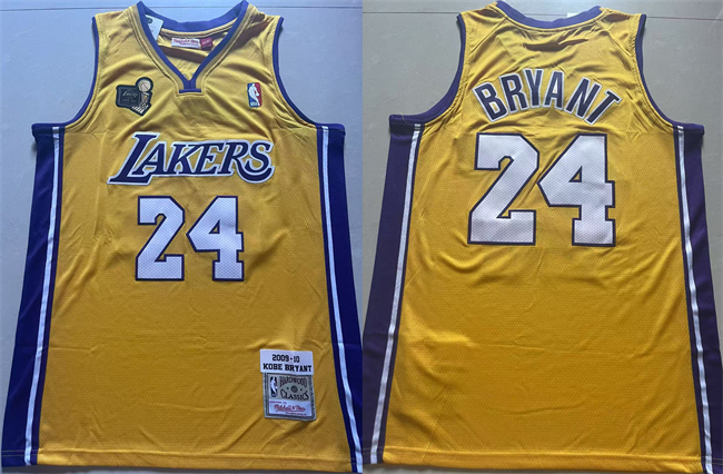 Los Angeles Lakers #24 Kobe Bryant Yellow 2009-10 Stitched Throwback Basketball Jersey