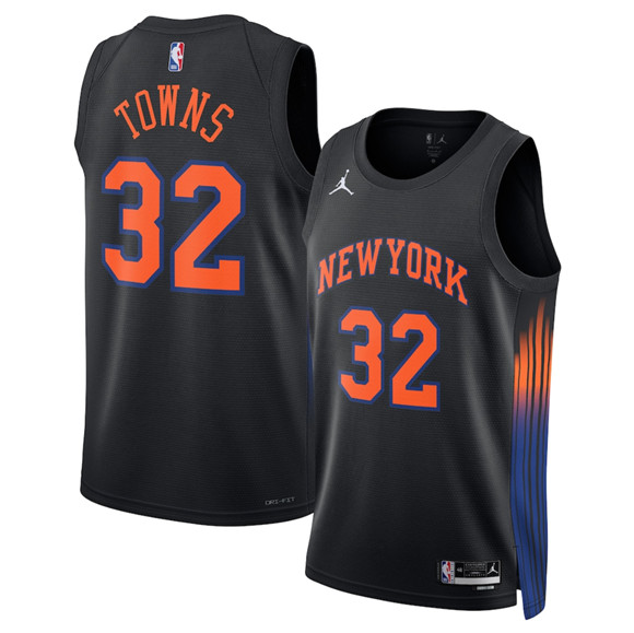 New York Knicks #32 Karl-Anthony Towns Black 2025 Statement Edition Stitched Basketball Jersey