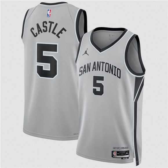 San Antonio Spurs #5 Stephon Castle Silver 2025 Statement Edition Stitched Basketball Jersey