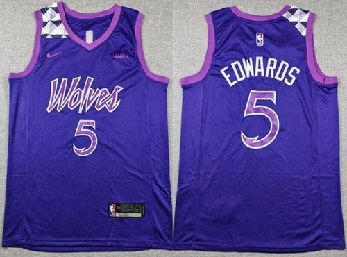 Minnesota Timberwolves #5 Anthony Edwards Purple Sponsor Swingman Jersey