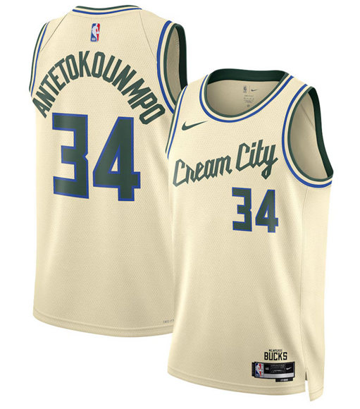 Milwaukee Bucks #34 Giannis Antetokounmpo Cream 2025-26 City Edition Swingman Stitched Basketball Jersey