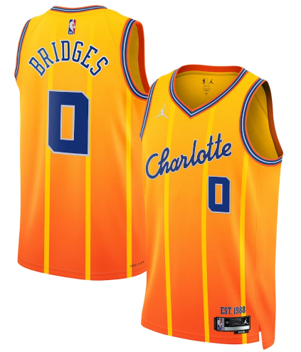Charlotte Hornets #0 Miles Bridges Gold 2025-26 City Edition Swingman Stitched Jersey
