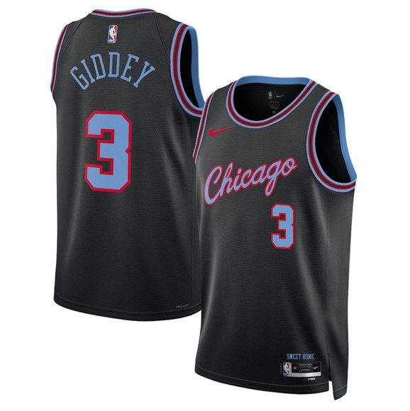 Chicago Bulls #3 Josh Giddey Black 2025-26 City Edition Swingman Stitched Basketball Jersey