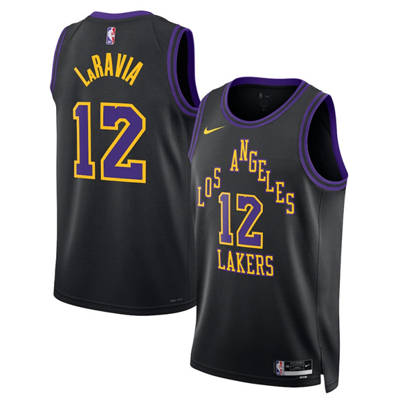 Los Angeles Lakers #12 Jake LaRavia Black 2025-26 City Edition Stitched Basketball Jersey