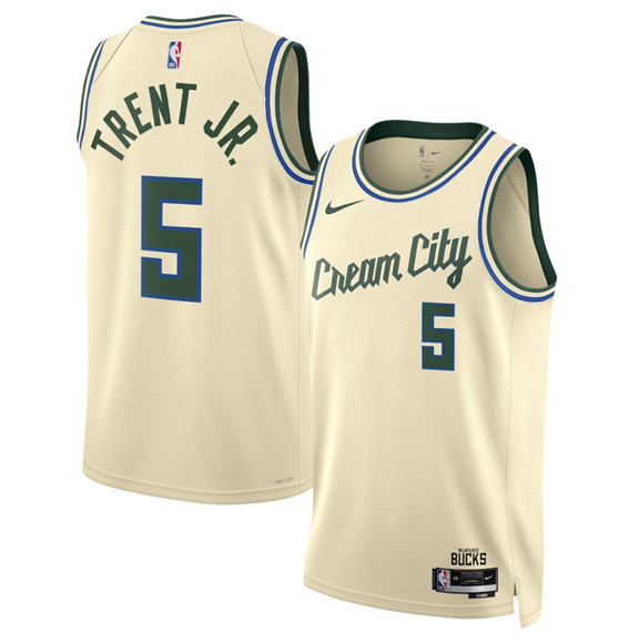 Milwaukee Bucks #5 Gary Trent Jr. Cream 2025-26 City Edition Swingman Stitched Basketball Jersey