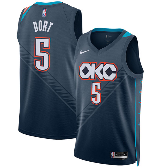 Oklahoma City Thunder #5 Luguentz Dort Navy 2025-26 City Edition Swingman Stitched Basketball Jersey