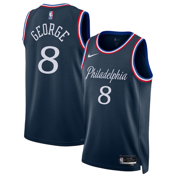Philadelphia 76ers #8 Paul George Navy 2025-26 City Edition Swingman Stitched Jersey