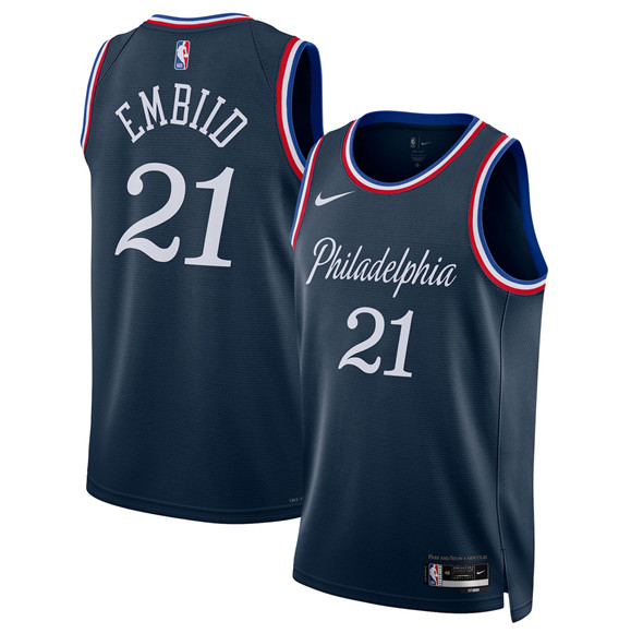 Philadelphia 76ers #21 Joel Embiid Navy 2025-26 City Edition Swingman Stitched Jersey