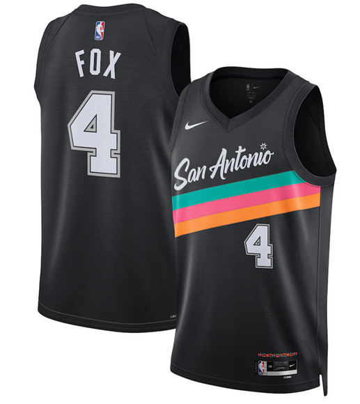 San Antonio Spurs #4 De'Aaron Fox Black 2025-26 City Edition Swingman Stitched Basketball Jersey