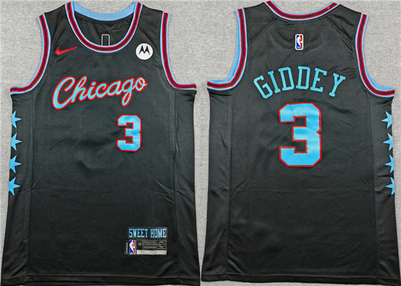 Chicago Bulls #3 Josh Giddey Black 2025-26 City Edition Stitched Basketball Jersey