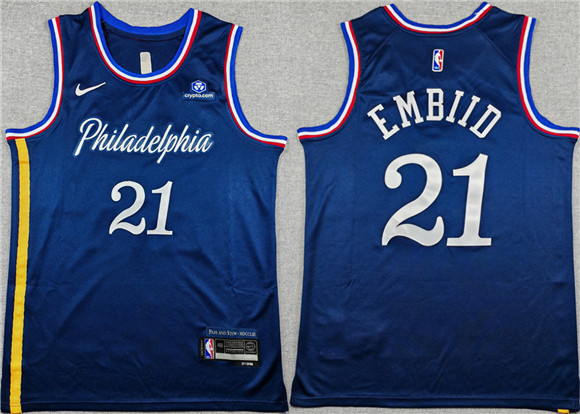 Philadelphia 76ers #21 Joel Embiid Navy 2025-26 City Edition Stitched Jersey