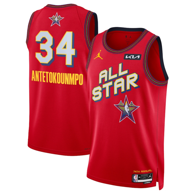2025 All-Star #34 Giannis Antetokounmpo Red Stitched Basketball Jersey