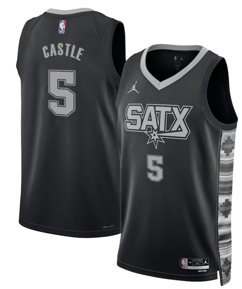 San Antonio Spurs #5 Stephon Castle Black 2025 Statement Edition Stitched Jersey