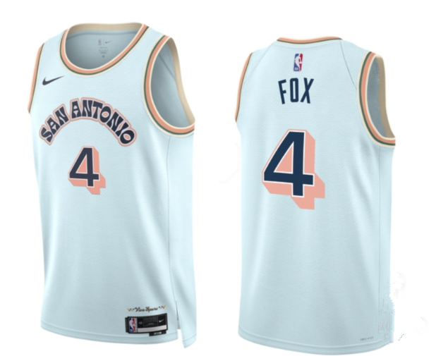 San Antonio Spurs #4 DeAaron Fox Light Blue 2024-25 City Edition Stitched Basketball Jersey