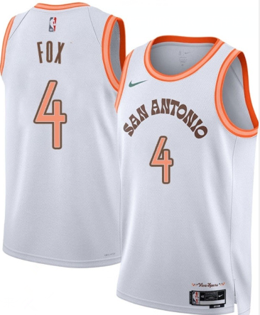 San Antonio Spurs #4 DeAaron Fox White 2023-24 City Edition Stitched Basketball Jersey