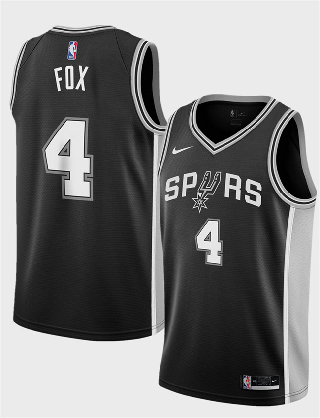 San Antonio Spurs #4 De'Aaron Fox Black 2024-25 Icon Edition Stitched Basketball Jersey