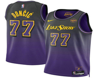 Los Angeles Lakers #77 Luka Doncic Purple 2025 City Edition Swingman Sponsor Stitched Jersey