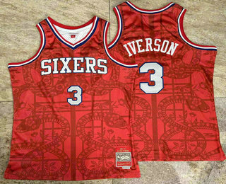 Philadelphia 76ers #3 Allen Iverson Red Snakeskin Hardwood AU Throwback Jersey