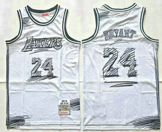 Los Angeles Lakers #24 Kobe Bryant White Sketch Swingman Jersey