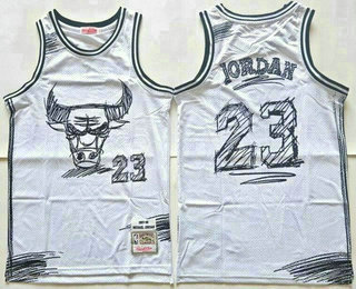 Chicago Bulls #23 Michael Jordan White Sketch Swingman Jersey