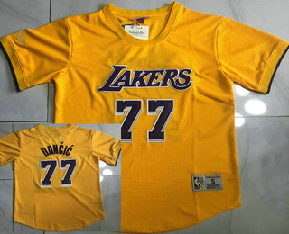 Los Angeles Lakers #77 Luka Doncic Yellow Short Sleeved AU Throwback Jersey