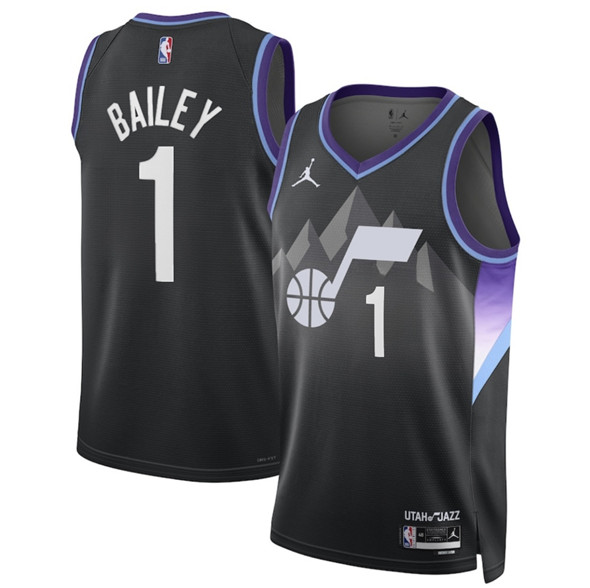 Utah Jazz #1 Ace Bailey Black 2024-25 Draft Statement Edition Stitched Basketball Jersey