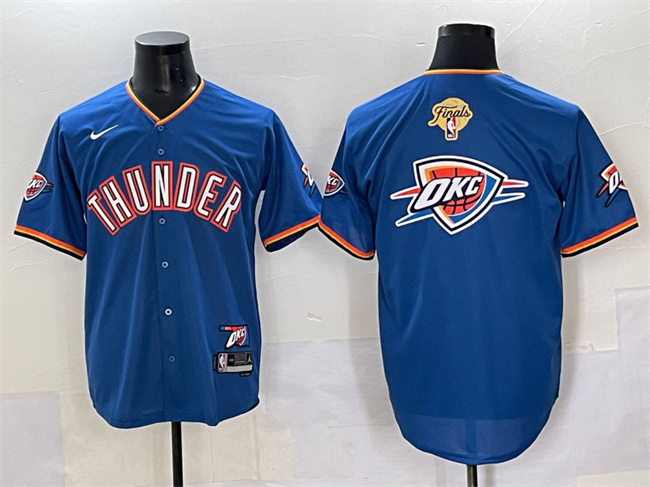 Oklahoma City Thunder Team Big Logo Blue 2025 Finals Vapor Stitched Baseball Jersey Oklahoma City Thunder Team Big Logo Blue 2025 Finals Vapor Stitched Baseball Jersey