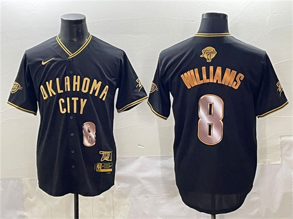 Oklahoma City Thunder #8 Jalen Williams Black Gold 2025 Finals Vapor Stitched Baseball Jersey