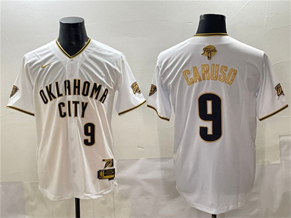 Oklahoma City Thunder #9 Alex Caruso White Gold 2025 Finals Vapor Stitched Baseball Jersey