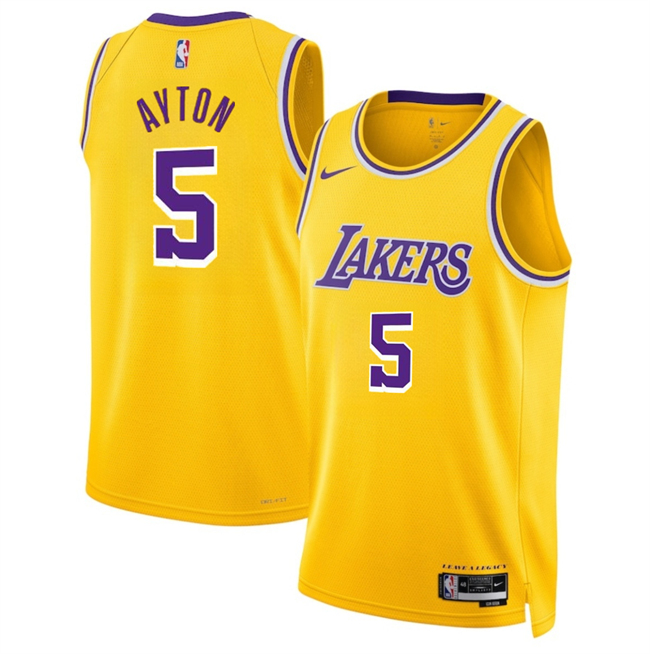 Los Angeles Lakers #5 Deandre Ayton Yellow Icon Edition Stitched Basketball Jersey