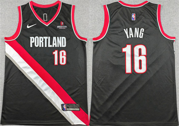 Portland Trail Blazers #16 Yang Hansen Black Icon Edition Stitched Basketball Jersey