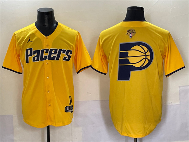 Indiana Pacers Team Big Logo Yellow 2025 Finals Vapor Stitched Baseball Jersey