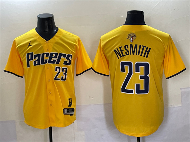 Indiana Pacers #23 Aaron Nesmith Yellow 2025 Finals Vapor Stitched Baseball Jersey Indiana Pacers #23 Aaron Nesmith Yellow 2025 Finals Vapor Stitched Baseball Jersey