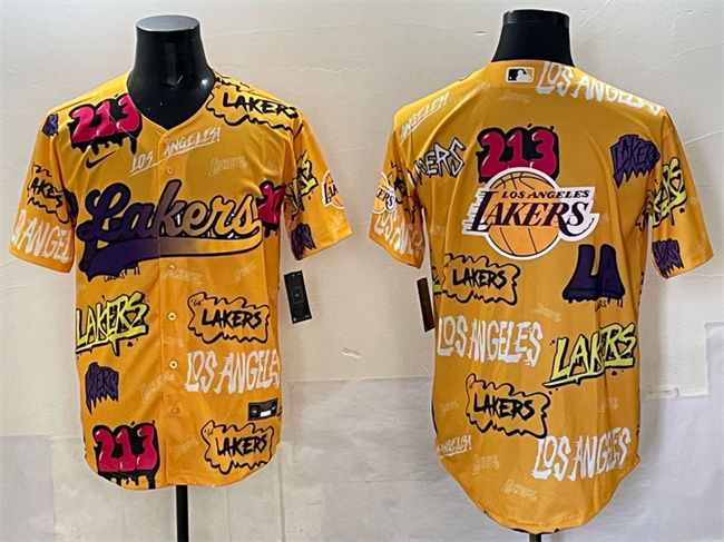 Los Angeles Lakers Team Big Logo Yellow Limited Stitched Baseball Jersey