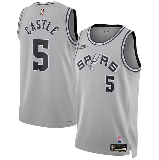 San Antonio Spurs #5 Stephon Castle Silver 2026-27 Classic Edition Stitched Basketball Jersey San Antonio Spurs #5 Stephon Castle Silver 2026-27 Classic Edition Stitched Basketball Jersey