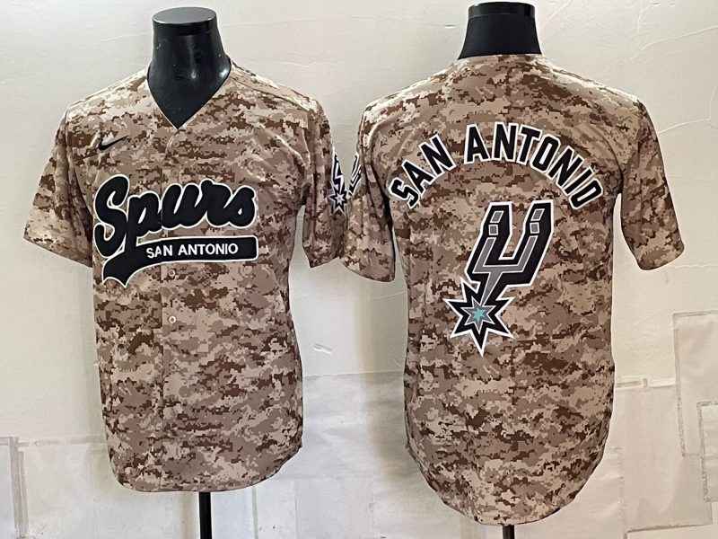 San Antonio Spurs Team Big Logo Tan Camo Stitched Baseball Jersey