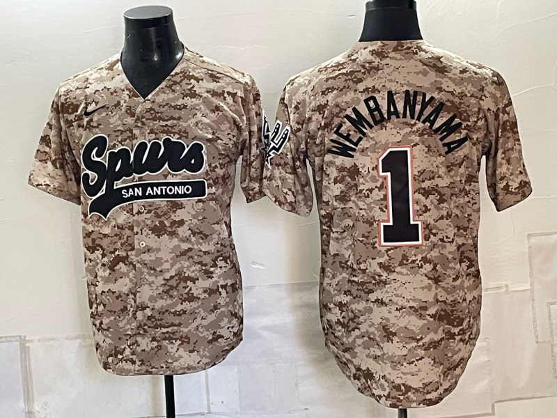 San Antonio Spurs #1 Victor Wembanyama Tan Camo Stitched Baseball Jersey