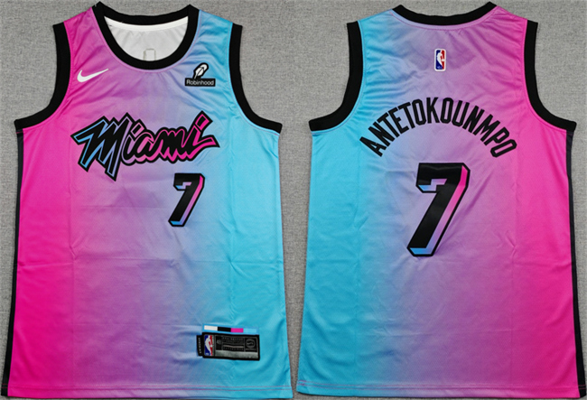 Miami Heat #7 Giannis Antetokounmpo Blue Pink City Edition Stitched Basketball Jersey