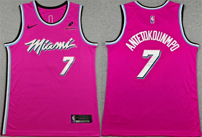 Miami Heat #7 Giannis Antetokounmpo Pink Stitched Basketball Jersey