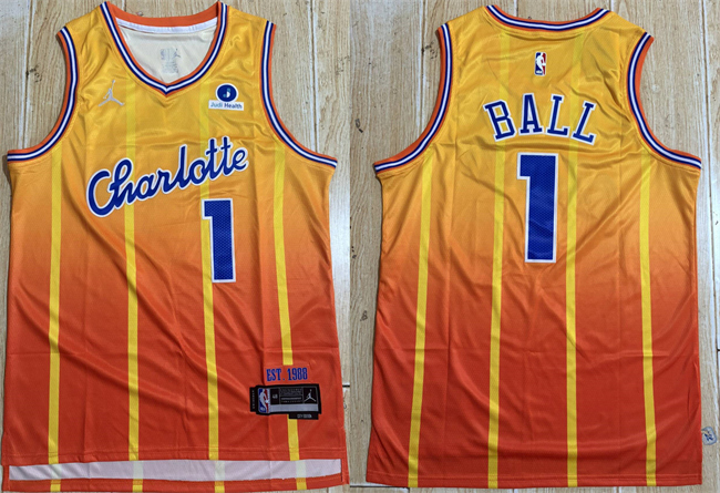 Charlotte Hornets #1 LaMelo Ball Orange 2025-26 City Edition Stitched Basketball Jersey