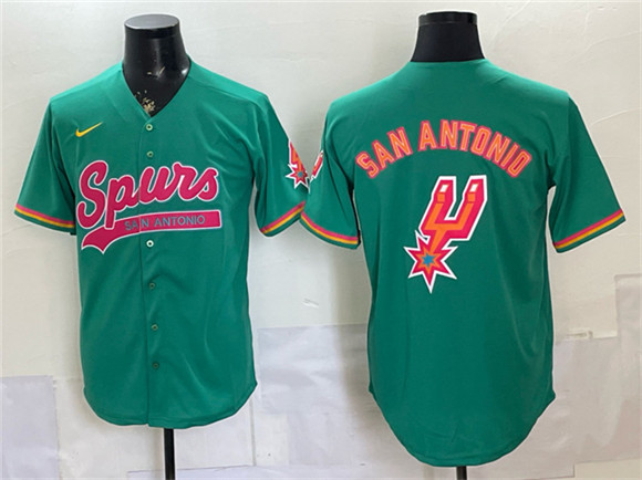 San Antonio Spurs Team Big Logo Teal Stitched Baseball Jersey