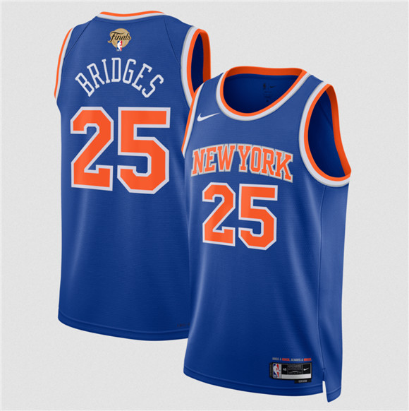 New Yok Knicks #25 Mikal Bridges Blue 2026 Finals Patch Icon Edition Stitched Basketball Jersey