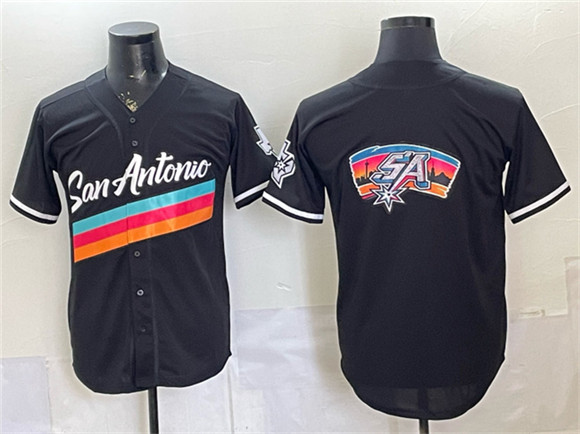 San Antonio Spurs Team Big Logo Black Stitched Baseball Jersey San Antonio Spurs Team Big Logo Black Stitched Baseball Jersey