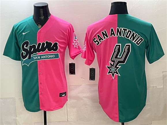 San Antonio Spurs Team Big Logo Teal Pink Split Stitched Jersey San Antonio Spurs Team Big Logo Teal Pink Split Stitched Jersey