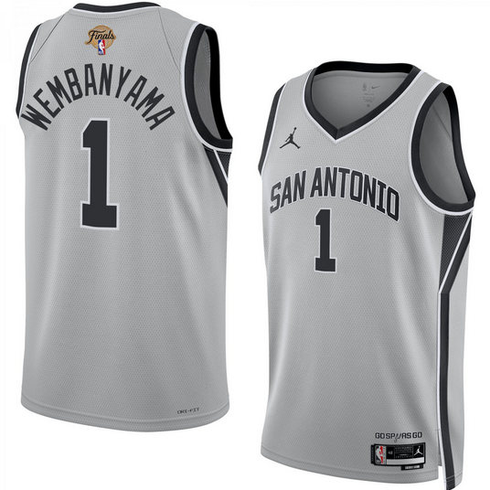 San Antonio Spurs #1 Victor Wembanyama Gray 2026 Finals Patch Stitched Basketball Jersey