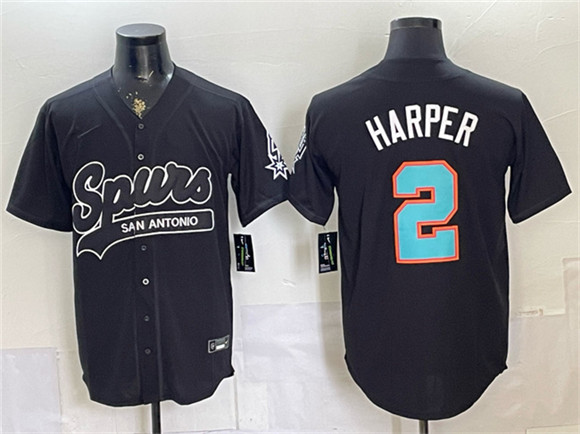 San Antonio Spurs #2 Dylan Harper Black Stitched Baseball Jersey