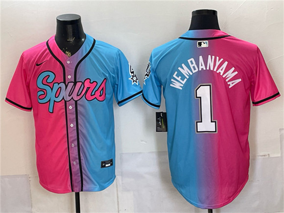 San Antonio Spurs #1 Victor Wembanyama Pink Blue Limited Stitched Baseball Jersey