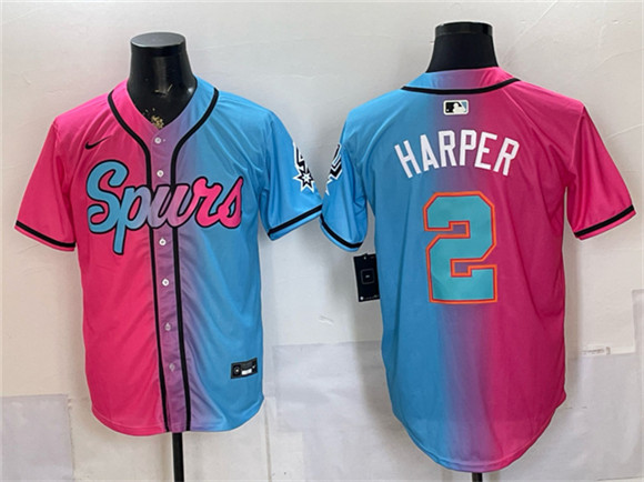 San Antonio Spurs #2 Dylan Harper Pink Blue Limited Stitched Baseball Jersey