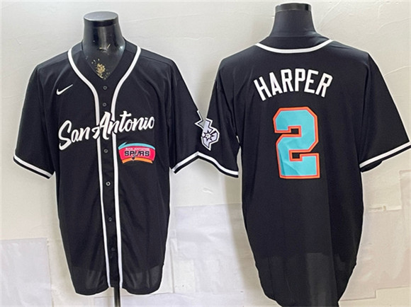 San Antonio Spurs #2 Dylan Harper Black Stitched Baseball Jerseys